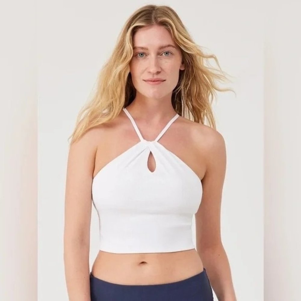 Outdoor Voices Rib Halter top size XXS white workout athleisure crop top gym
